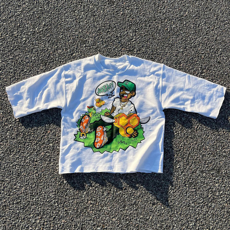 Gothic Summer American New Street Tops Clothing Harajuku Hip Hop Letter Graphic Character Print Y2k Couple Short Sleeve