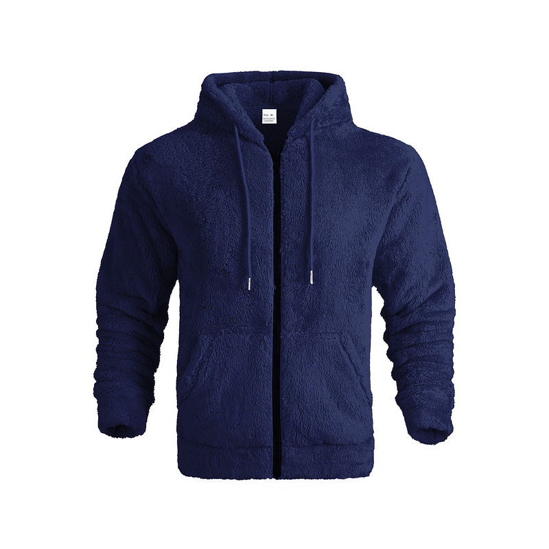 Men's Jackets Winter men's thick warm double-sided fleece jacket zipper loose cardigan casual hooded jacket
