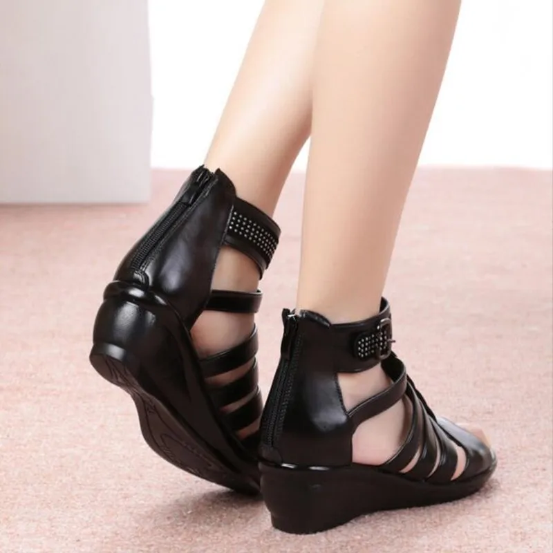 AIYUQI women sandals 2024 summer new women genuine leather sandals large size 41 42 43 rhinestones Roman sandals ladies mother