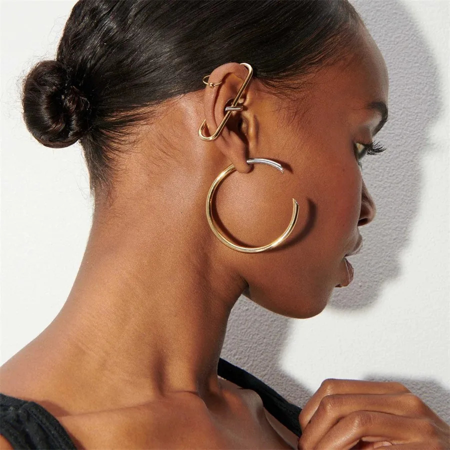 Fashion Large Metal Hoop Earrings Gold Color Circle Earring for Women Girls Jewelry European American Accessories Gifts 241219