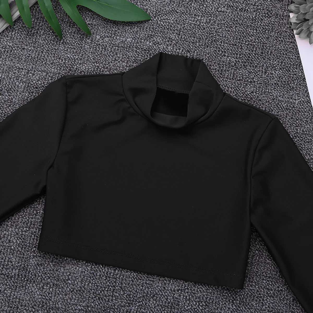 Young Girls Tank Top Kids Dancewear Long Sleeves Mock Neck Crop Top Hip Hop Jazz Dance Clothes Basic Sports T-shirt Cropped TopXJ241219