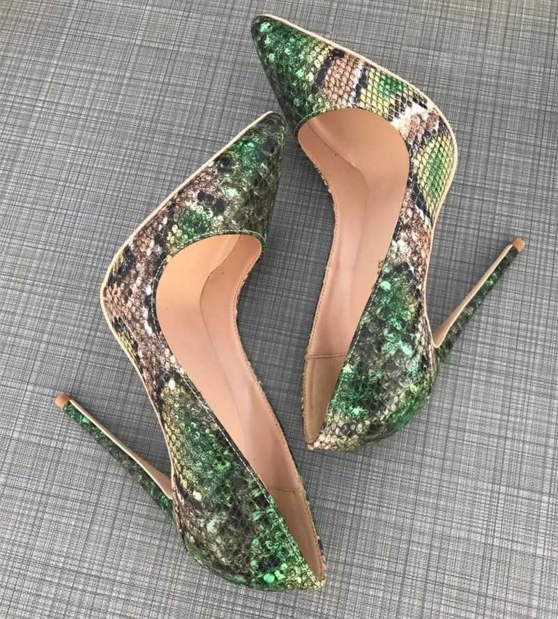 Sexy ultra-fine heelgirls sexy high heels printed multi colors stilettos 12cm wedding shoes Green snake pattern woman shoesC241218