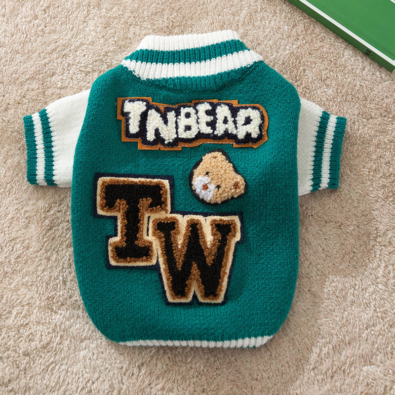 Autumn and winter casual baseball clothes, dog knitted cardigans, autumn warm pet sweaters, small and medium-sized dog and cat clothes