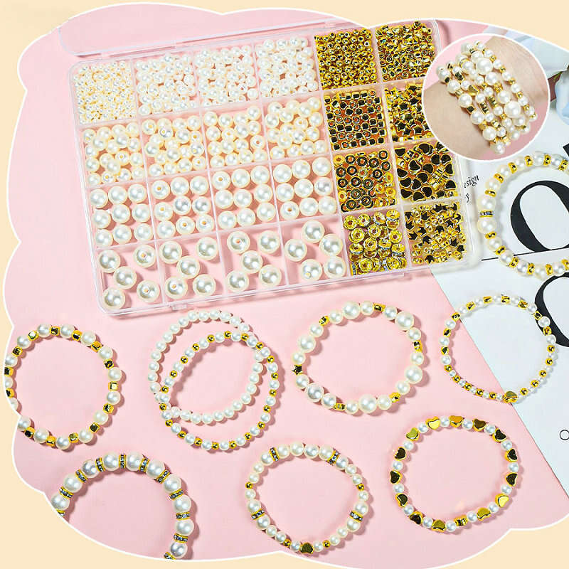 LALAVARA Golden Spacer Bracelets Assorted DIY Pearl Acrylic Alphabet CCB Beads Kit For Jewelry Making Supplies