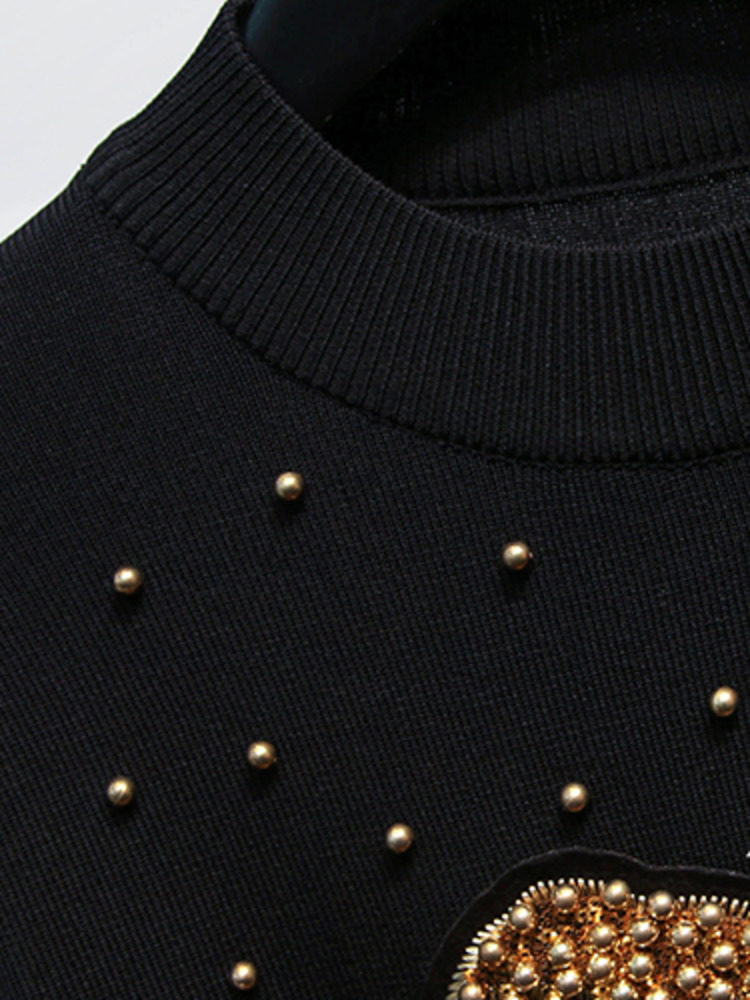DEAT Women Two Piece Set Beading Knitted Wer Sweatershirt Elastic Waist Long Pants New Fashion Tide 2024 Spring Suit 11B795