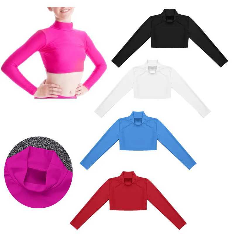 Young Girls Tank Top Kids Dancewear Long Sleeves Mock Neck Crop Top Hip Hop Jazz Dance Clothes Basic Sports T-shirt Cropped TopXJ241219