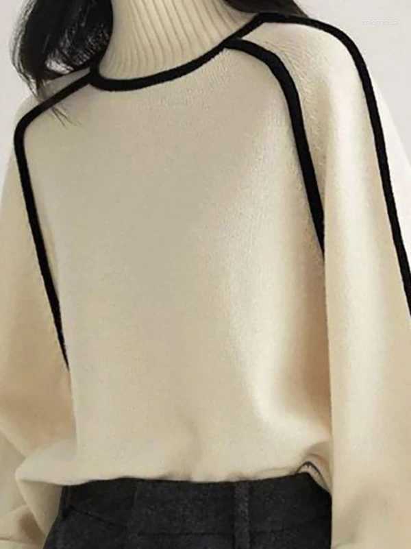Women's Sweaters Modigirl Winter Casual For 2025 Spring Khaki Beige High Neck Long Sleeves Woman Loose Basic Pullovers