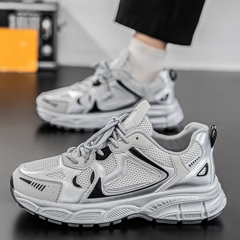Men Sports Shoes Fashion Thick Sole Chunky Shoes New Trendy Niche Designer Shoes Breathable Casual Style Versatile Sneakers Triple White Silver Free s