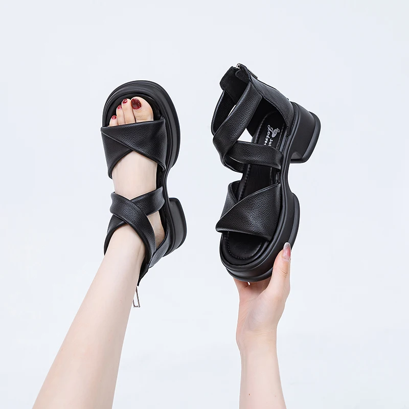 AIYUQI Sandals Women Platform Summer Roman Closed-toe Women Sandals Back Zipper Large Size Genuine Leather Women Shoes