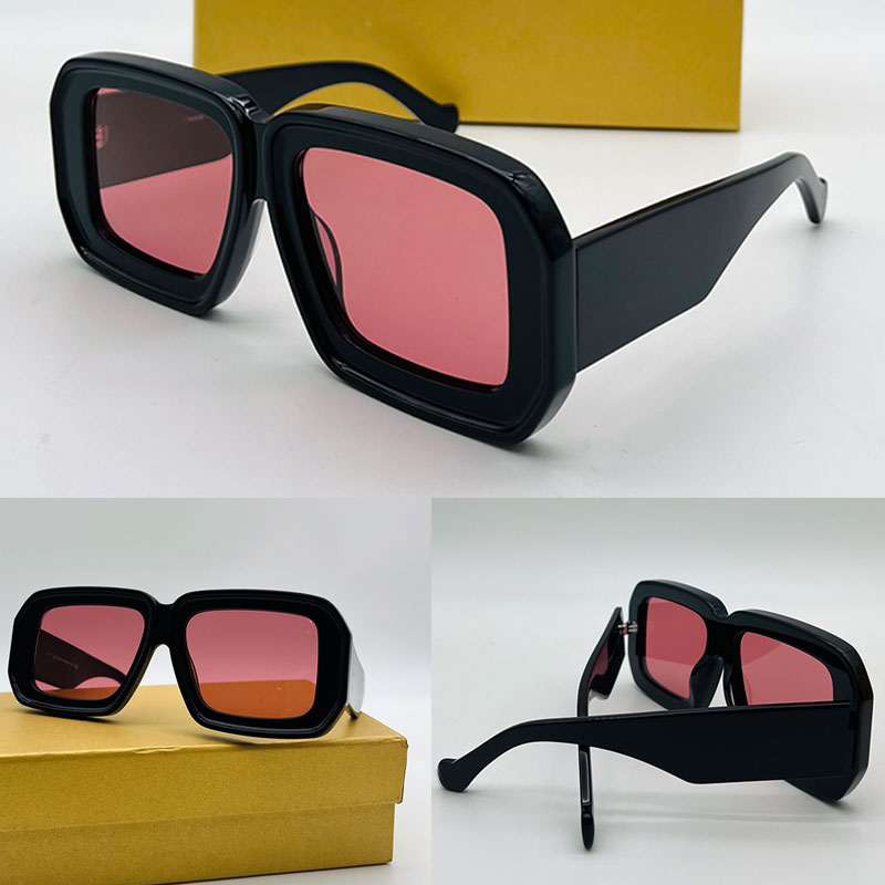 Fashion Women Paulas Ibiza divide mask Sunglasses Shiny Black acetate frame UVA UVB 100% protection Pink lenses Womens thick square frame eyeglasses 40064