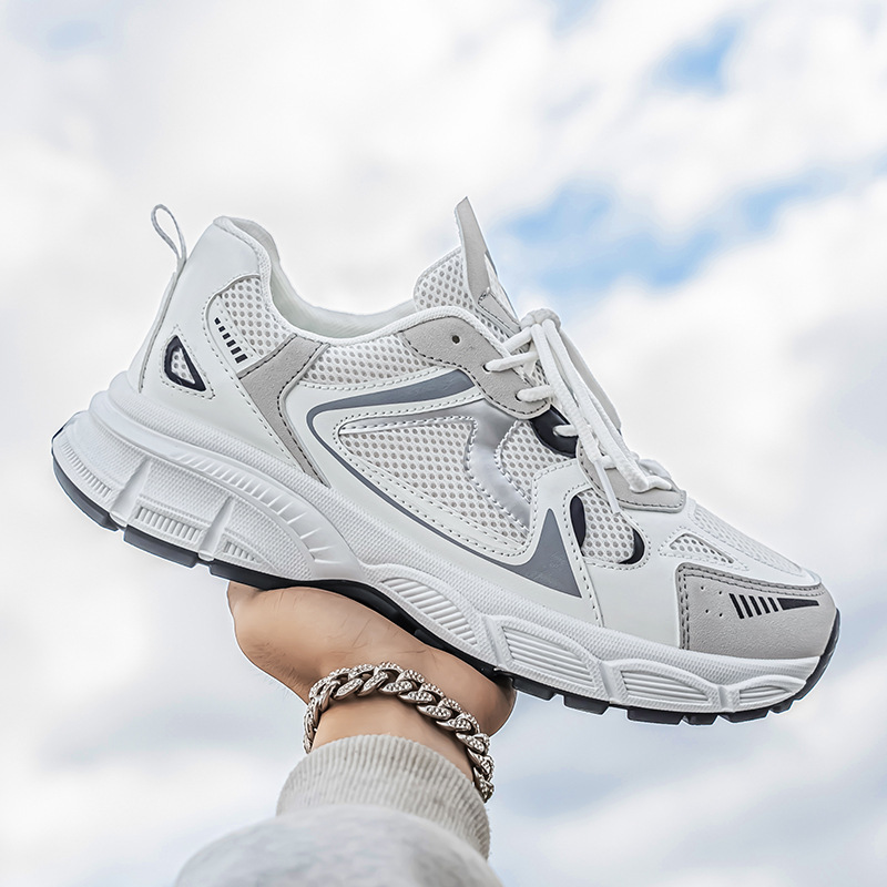 Men Sports Fashion Thick Sole Chunky New Trendy Niche Designer Shoes Breathable Casual Style Versatile Sneakers Triple White Sier Free shipping