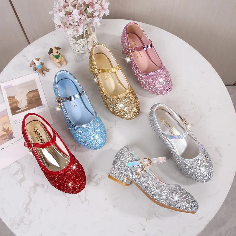 Zhongda Girls Fashion Show Crystal Shoe Versatile Mary Jane Fashion Sequins Walk Princess Shoe School Shoes for Kid Girls 241219