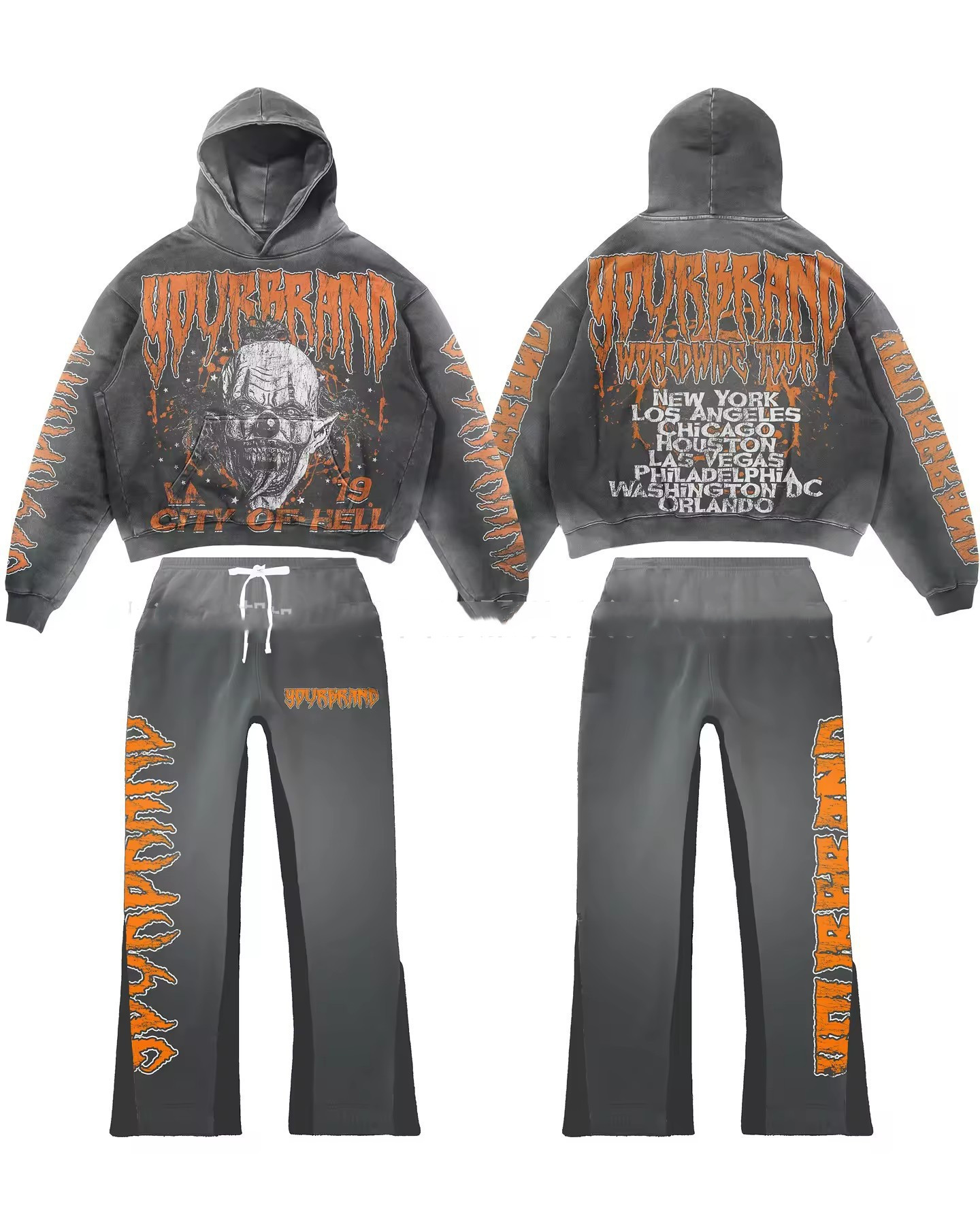 Men's sports letter print splicing loose hoodie hip-hop street wear men's and women's pullovers couple two-piece set street sports pant