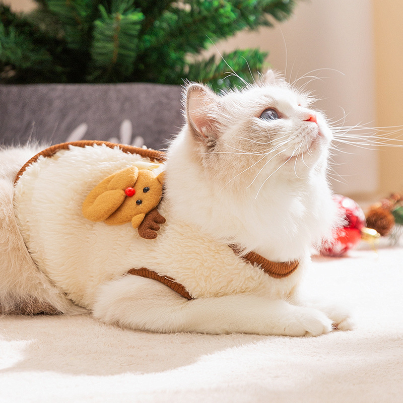 Christmas Sleeveless Cat Velvet Clothes Autumn and Winter Thickened Warm Ins Wind Vest Pet Clothes
