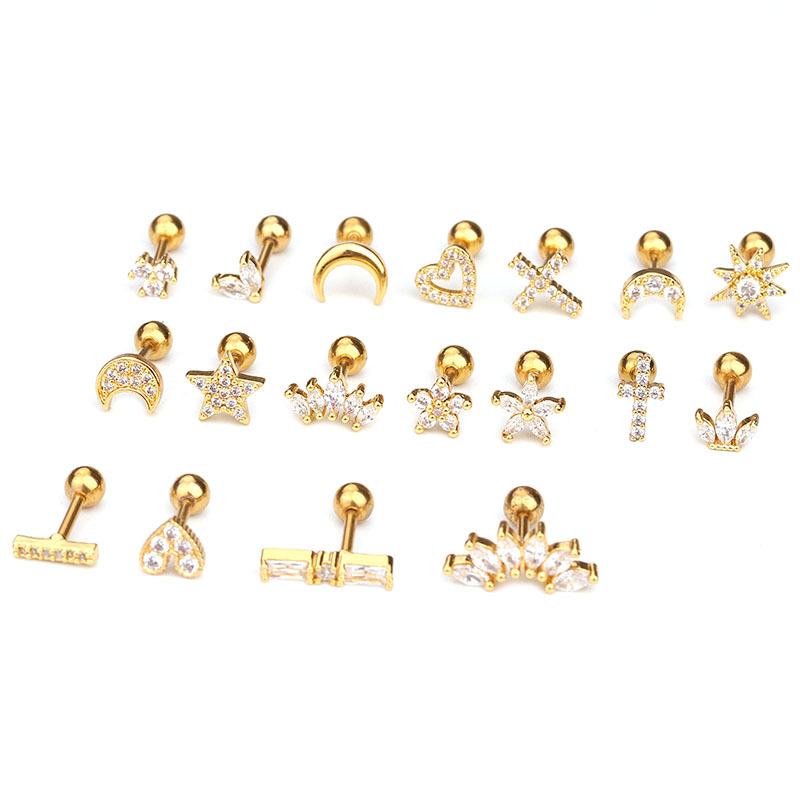 1PCS 316L Stainless Steel Geometric Crystal Earrings For Women Puck Bar Party Piercings Jewelry Wholesale