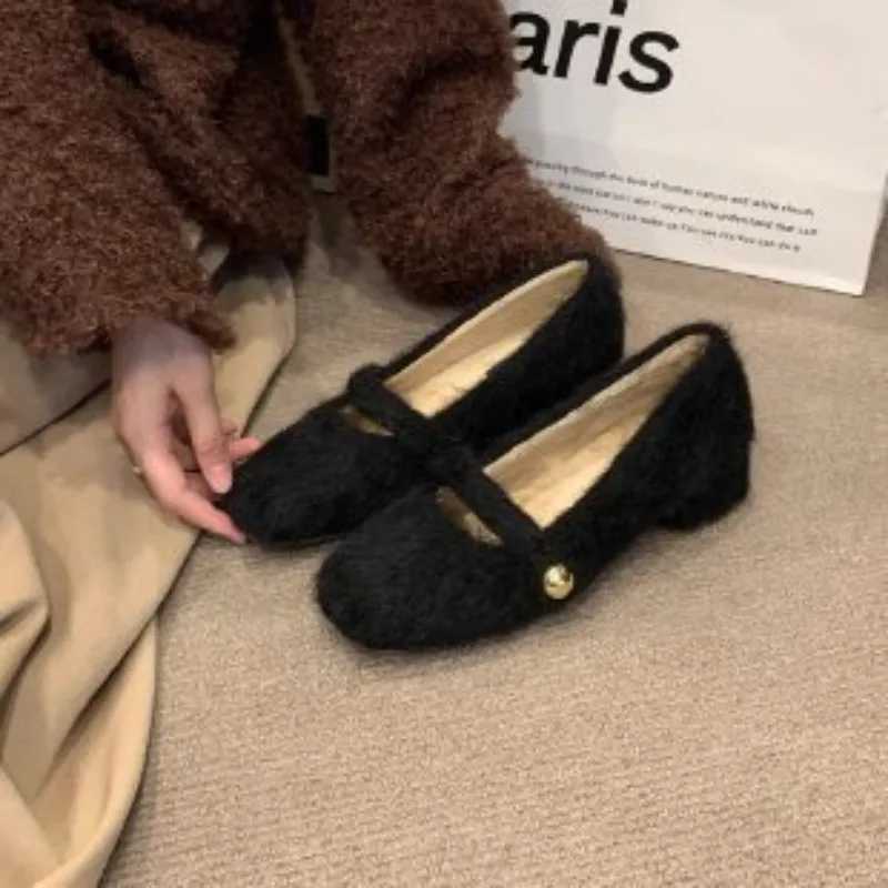 Warm artificial fur pump autumn and winter new Lambswool keeps warm Mary Jens Wan Fei shallow casual shoes Y241218