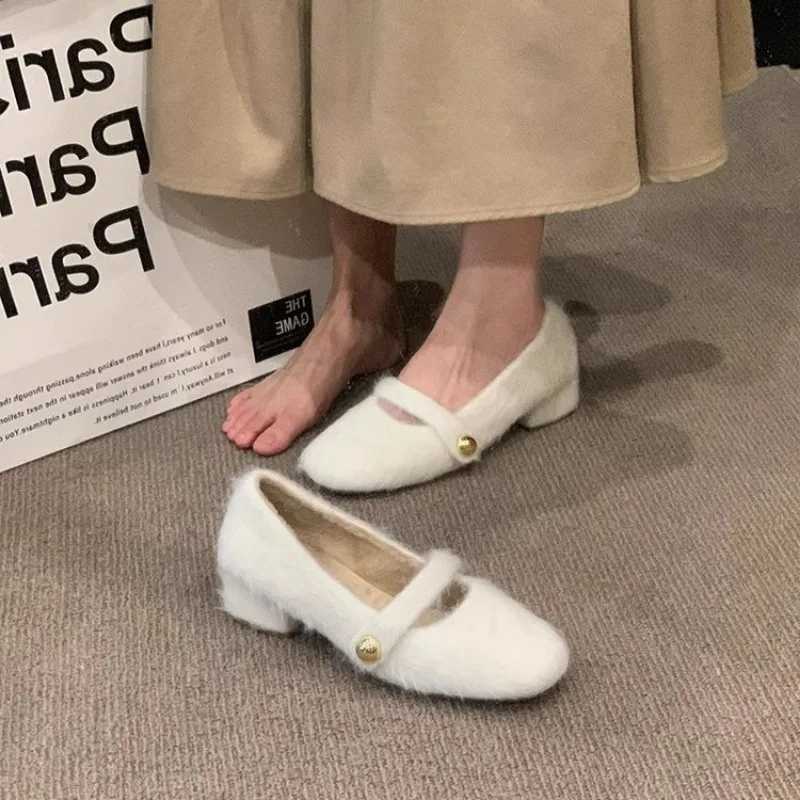 Warm artificial fur pump autumn and winter new Lambswool keeps warm Mary Jens Wan Fei shallow casual shoes Y241218