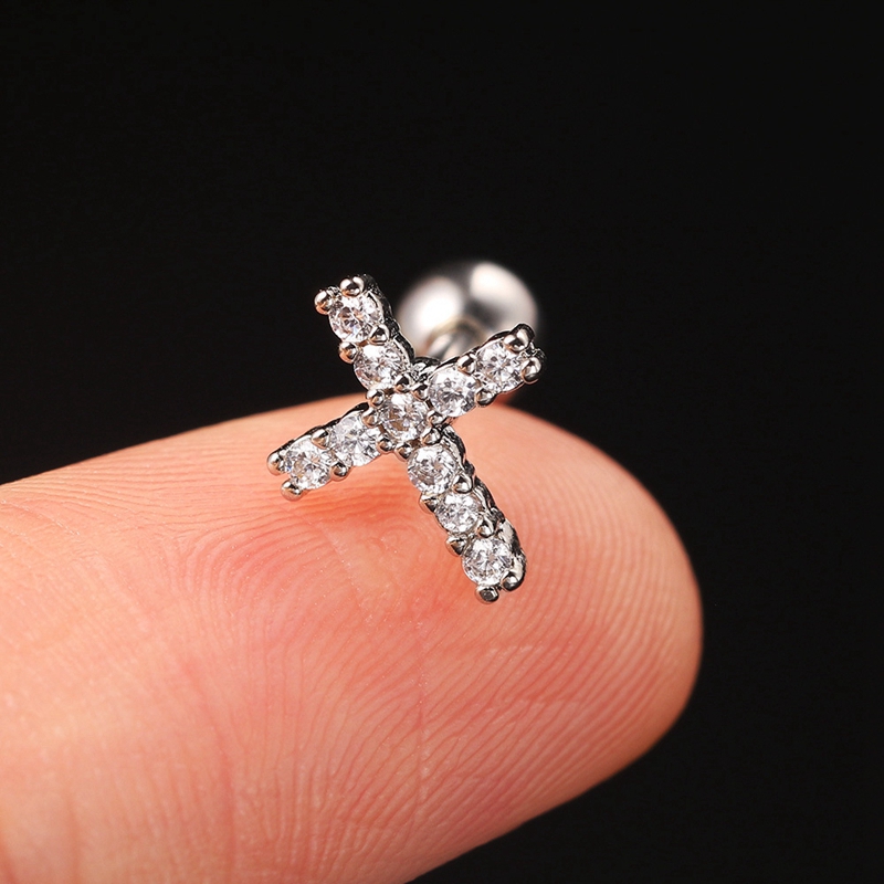 1PCS 316L Stainless Steel Geometric Crystal Earrings For Women Puck Bar Party Piercings Jewelry Wholesale