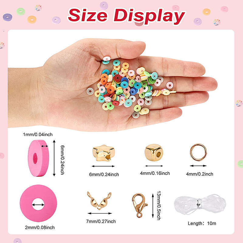 LALAVARA Bracelet Kit Friendship Flat Round Polymer Clay Beads Set for Jewelry Making DIY Handmade Craft Gifts Supplies
