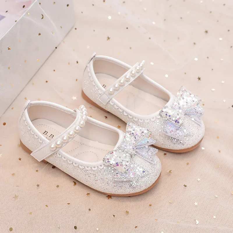 Fashion Crystal Sequins Bow Tie Kids Princess Dance Party Shoes Childrens Dresses Shoe 241219