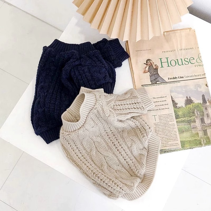 Ins style versatile solid color dog sweater autumn and winter small dog teddy dog knitwear cat pet clothes HS38