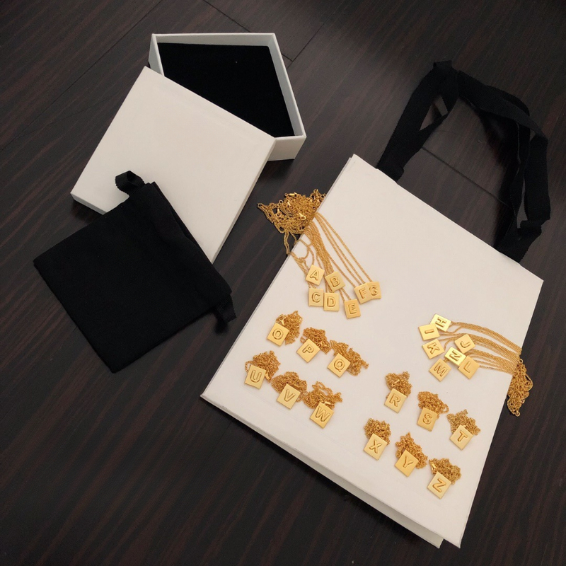Free shipping gold square block geometry designer pendant necklaces for women girls link chain short choker letters necklace jewelry wholesale