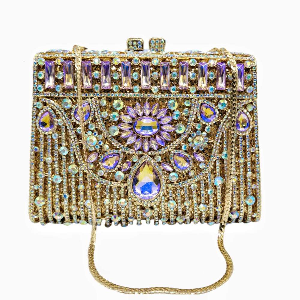 Women's Bags Handbag Metal Box Crystal Shiny Rhies Evening Women Dias Handbag Lady Wedding Party Purses Gold Shoulder Bag