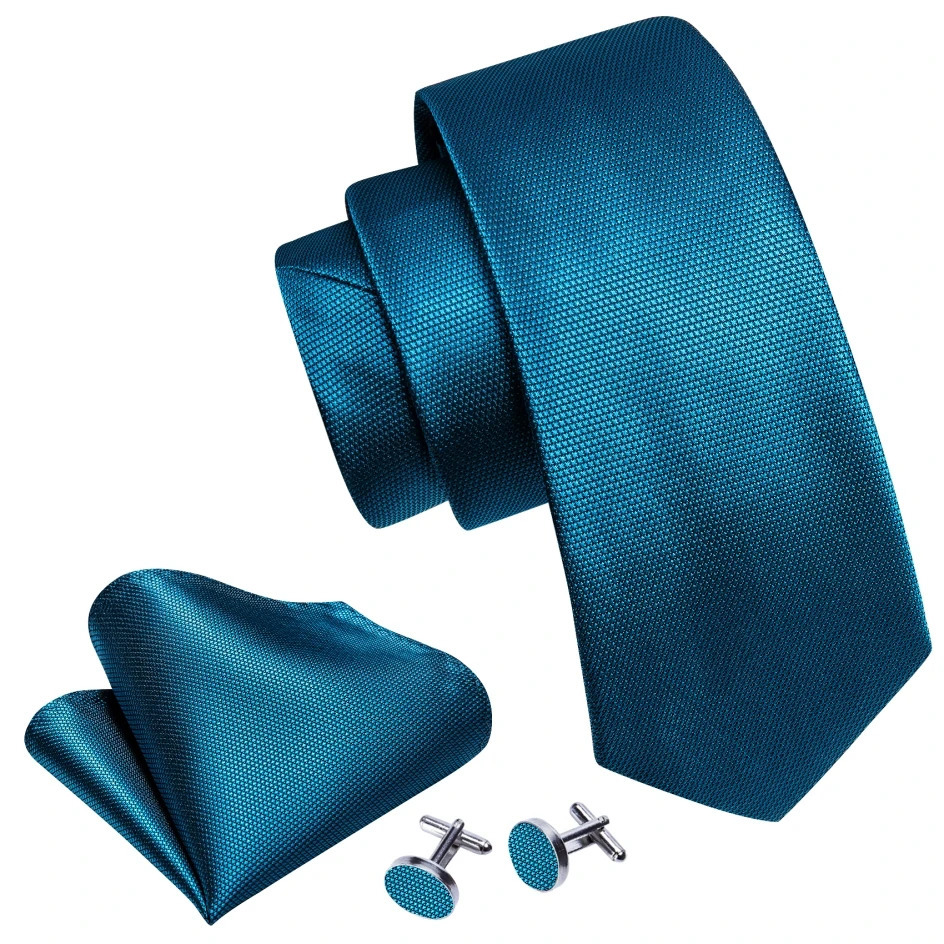 Noverlty Teal Silk Necktie For Men Solid Suit Pocket Square Cufflinks High Quality Tie Set Wedding Party Barry.Wang 241219