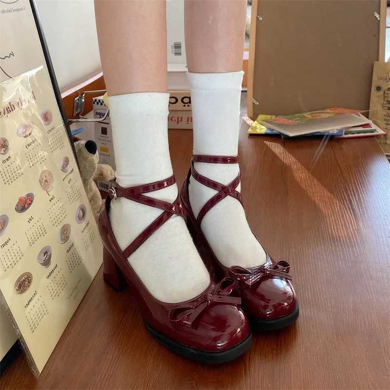 Red Mary Jane Women Pumps Thick High Heels Shoes Female Lolita Square Toe Shoes Spring Fashion Party Leather Woman Shoes NewC250319