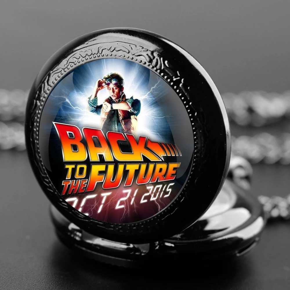 Back to The Future Vintage Glass Dome Pocket with Chain Necklace Vintage Quartz Pendant es Clock Chain Mens WomenXJ241219