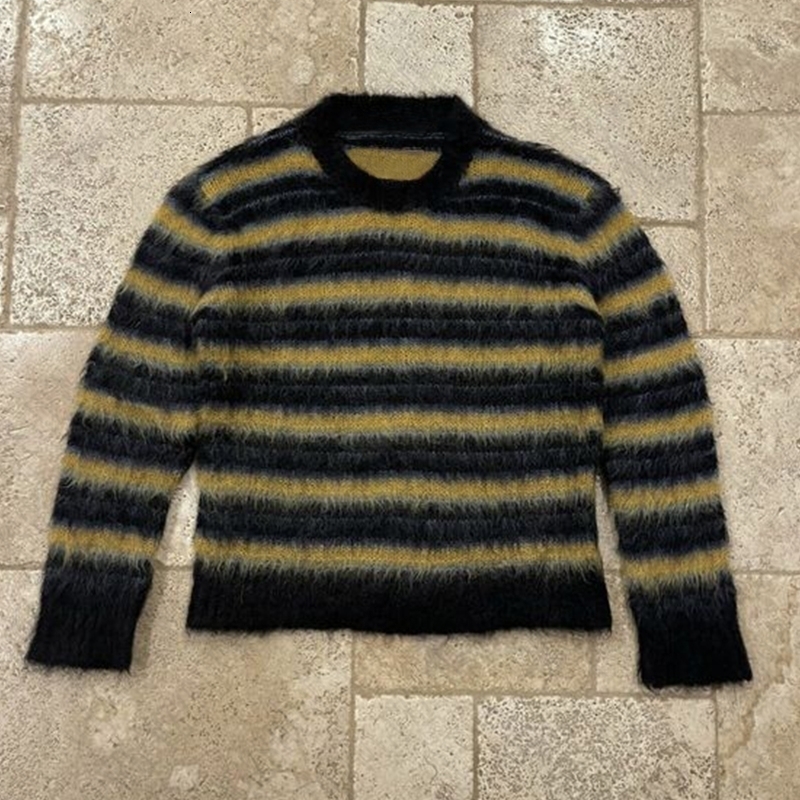 Harajuku retro Y2K womens autumn casual full matching loose striped knitted long sleeved sweater hiphop streetwear 241212
