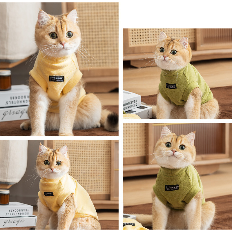 ins Simple Macaron Cat sleeveless Fleece Autumn/Winter Blue Cat Kitten puppy Hairless cat pet clothing