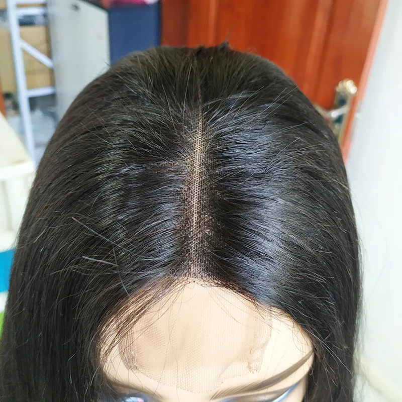 Peruvian 100% Human Hair Body Wave 2X6 Lace Closure Kim Wig 2*6 Wigs Natural Color 180% Density 10-34inch Middle Part