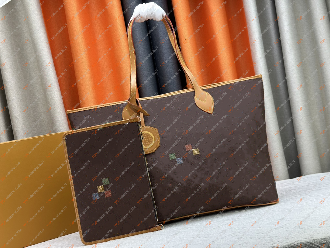 Nevereverfull Designer Men Handbag Tote Bag High quality Color Grid Printed Canvas Leather Men's Large Capacity Shopping Bag Shoulder Bag with Clutch Bag