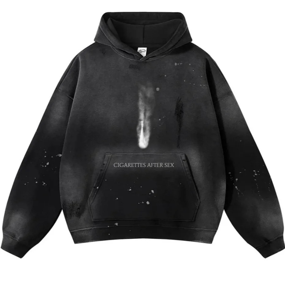 Splashed ink distressed printed sweatshirt hoodie plus velvet trendy loose fashion retro stitching street sports top 241218