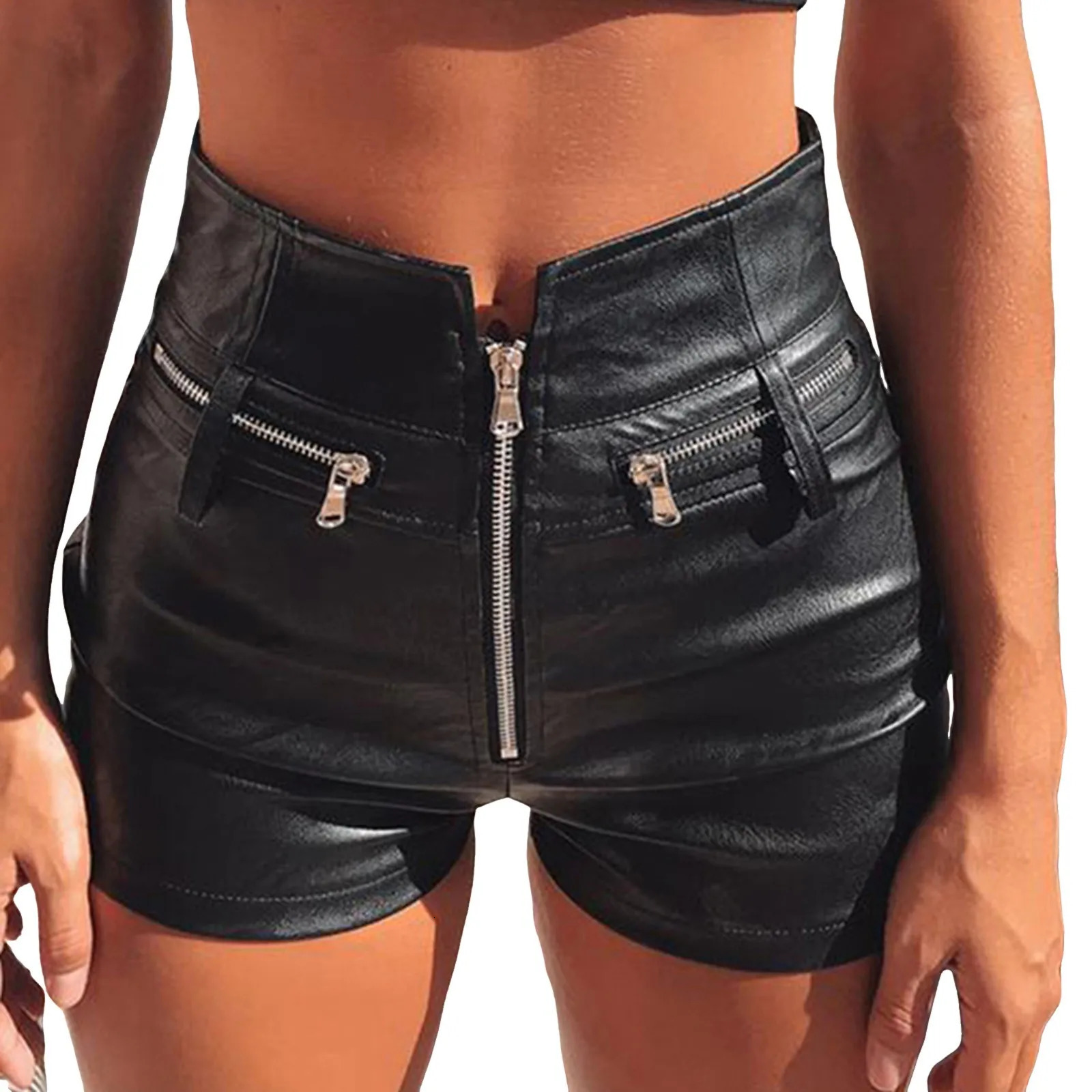 Sexy Black PU Leather Fashion Shorts Women Clothing Goth pants High Waisted Zipper Y2k Short Pants Clubwear 241218