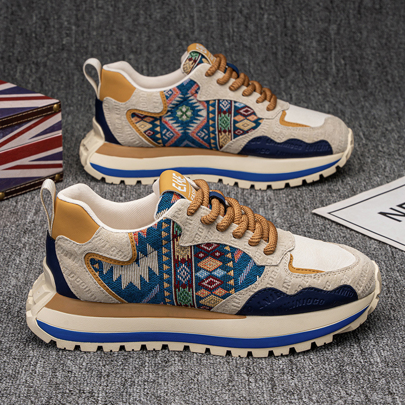 Men Sports Shoes Fashion Printing Designer Shoes New Trendy Leisure Comfort Thick Sole Trainer Sneakers Triple Black Blue Beige Red Free shipping