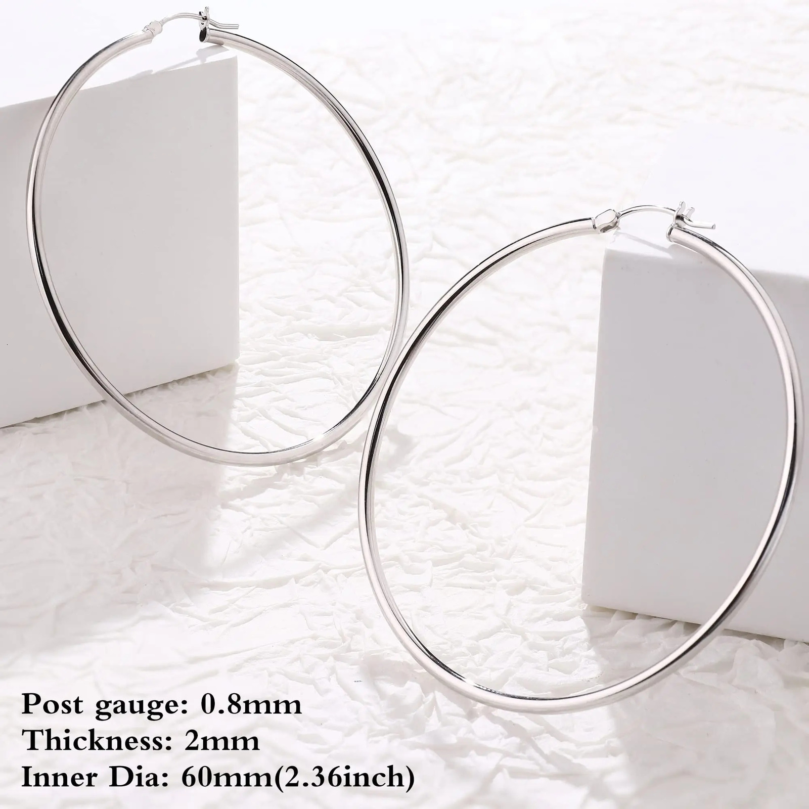 Fansilver 2mm Thin Sterling Silver Hoop Earrings White Gold Plated Huggie Small Medium Large Hoop Earrings for Women Girls 241219