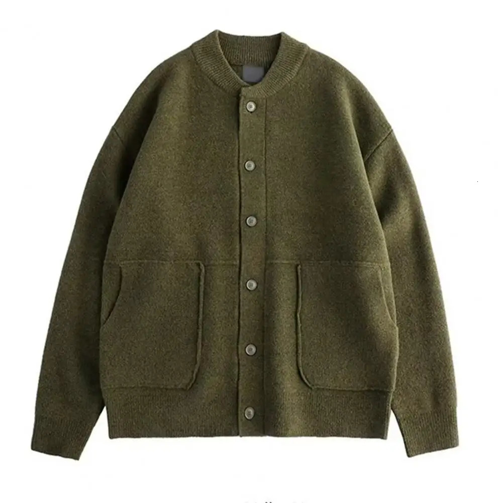 Sweater Coat Stylish Mens Knitted Cardigan Sweater with Thick Pockets Warm Cozy Fallwinter Coat for Fashionable Men Thick 241218