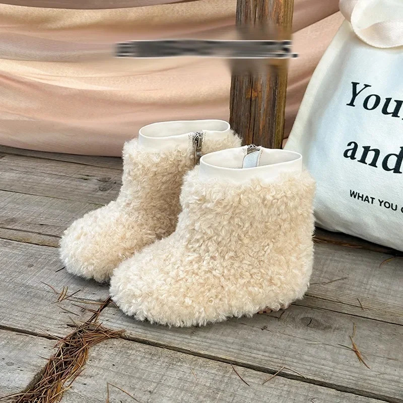 Korean Girls Snow Boots Winter Children Cotton Shoes Warm Middle Boots Plush Baby Fur Shoes for Girls botas para 241219