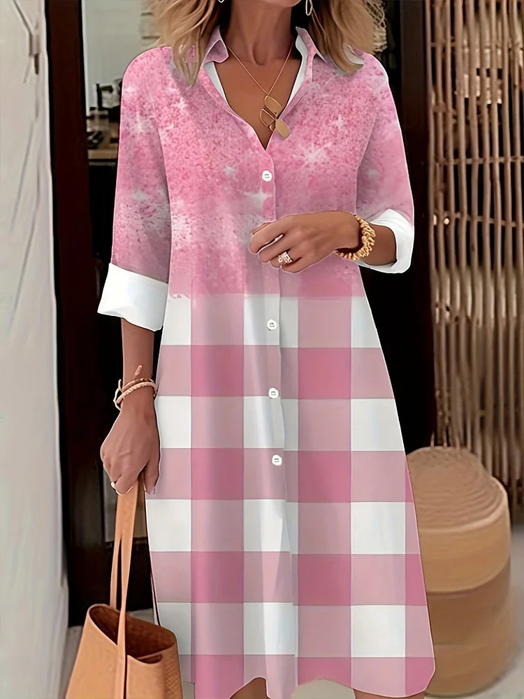 Urban Fashion Ladies Long Sleeve Shirt Dress Everyday Casual Party Elegant Summer Loose Comfortable Print 241218