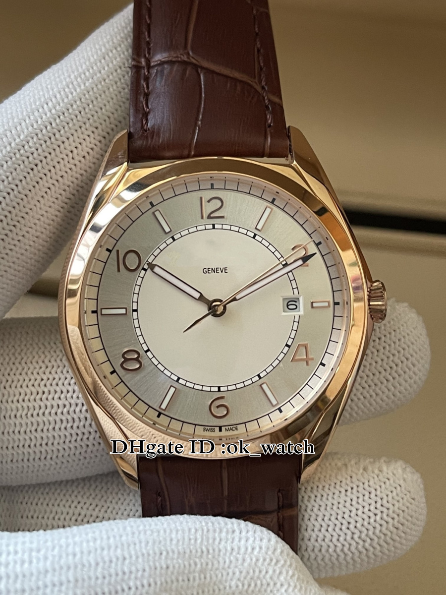 New Fiftysix 4600E/000R-B441 Miyota Mens Automatic Watch Rose Gold Case Date Gents Popular Sport Watches Brown Leather Strap
