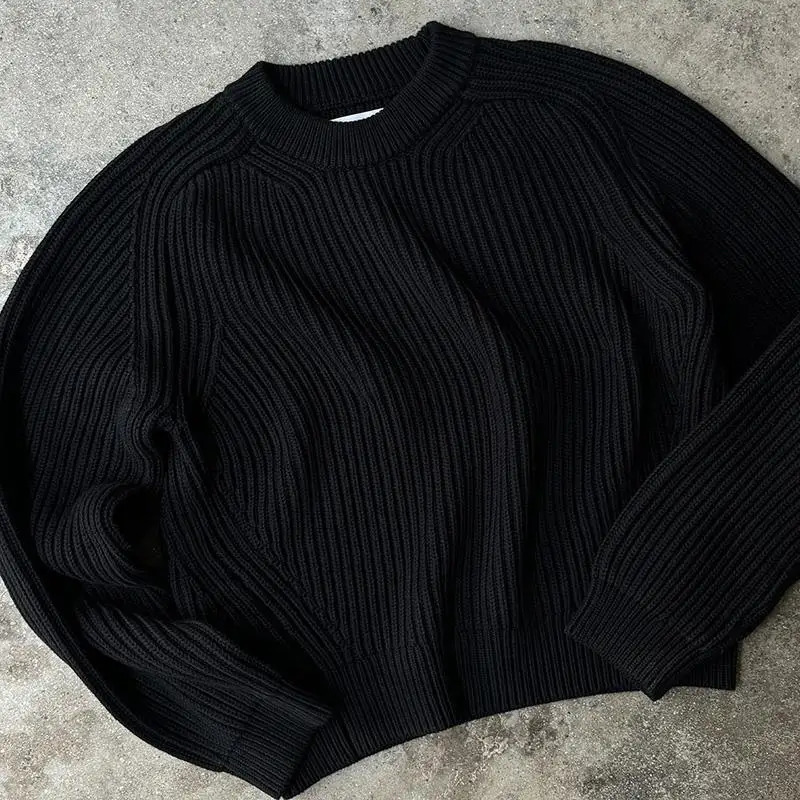 Y2k Mens Knitted Sweater Solid Color Hip Hop Graphic American Retro Street Punk Pullover Grunge High Casual 241211