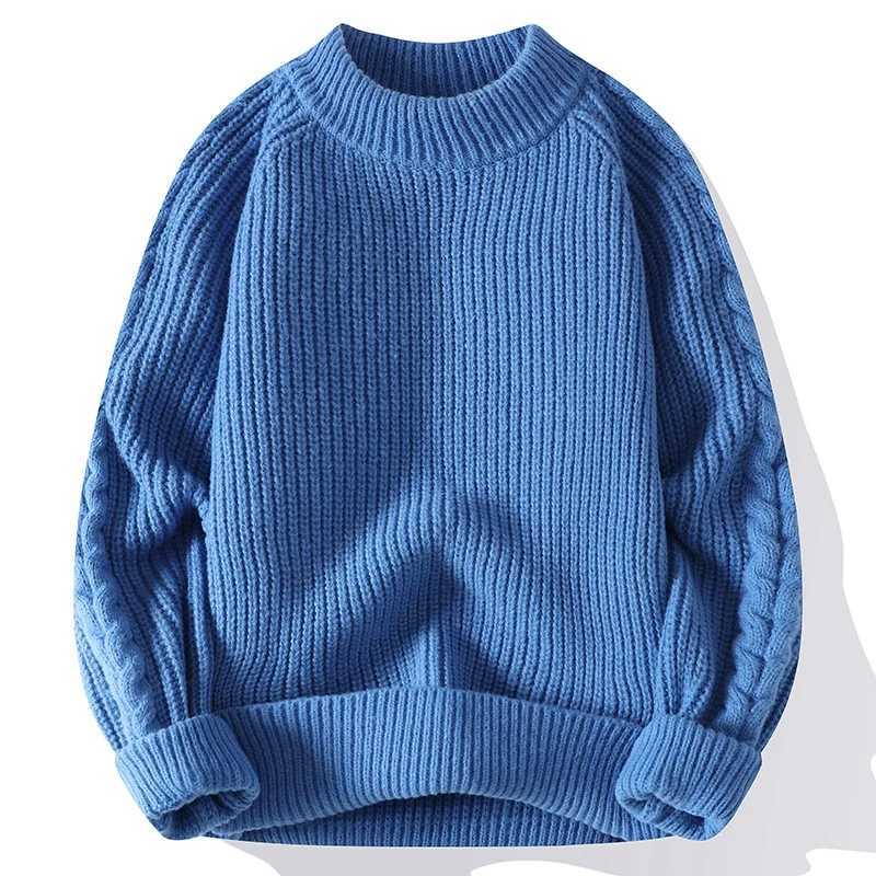 New mens knitted sweater round neck long sleeved Harajuku mens casual latte autumn mens earth color warm sweater W241219