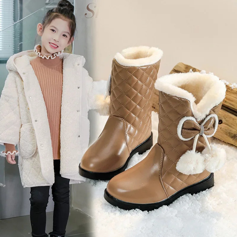 Comfort Girl Boot Winter Style Children Snow Boot Medium Large Childrens Non Slip Princess Leather shoe Fashion Midsole Boot 241219