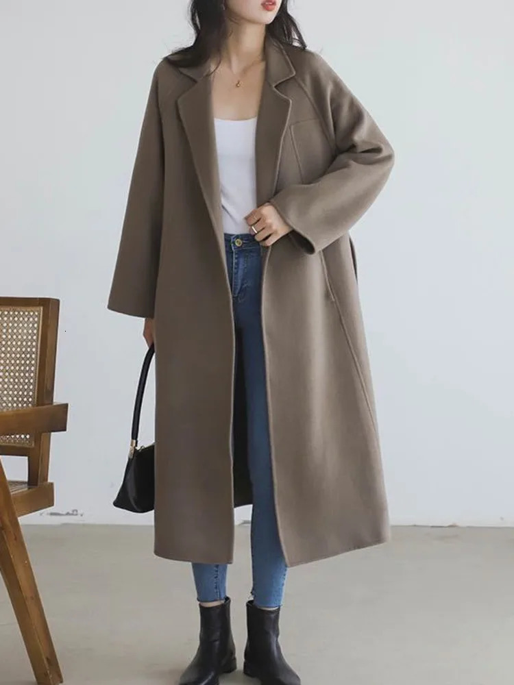 LANMREM Double Sided Cashmere Coat For Women Medium Knee Length Loose Woolen Coats Female Fashion Autumn Winter 2DA8106 241217