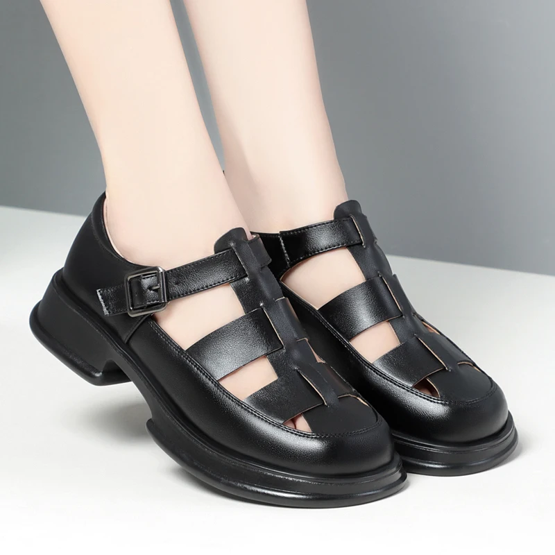 AIYUQI Roman Sandals Women Spring Genuine Leather Women's Sandals Openwork Platform Female Gladiator Sandals