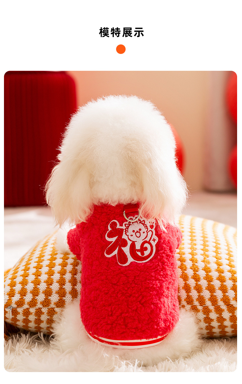 Autumn and winter dog warm clothes, Chinese New Year celebration, small cashmere clothes, small and medium-sized dog and cat pet clothes