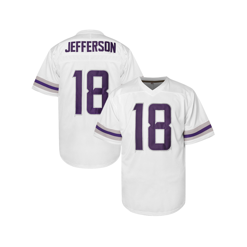 Men JEFFERSON Comfy V-Neck Football Jerseys Mesh Embroidery For Training And Competition Breathable American Football Jersey 18
