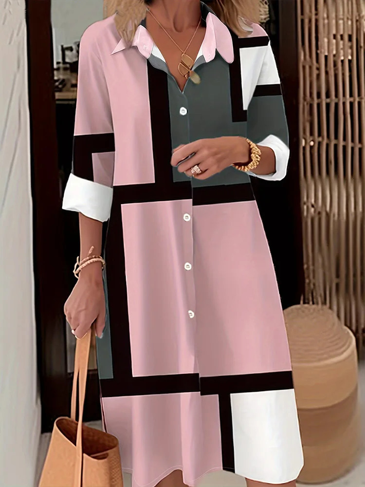 Urban Fashion Ladies Long Sleeve Shirt Dress Everyday Casual Party Elegant Summer Loose Comfortable Print 241218